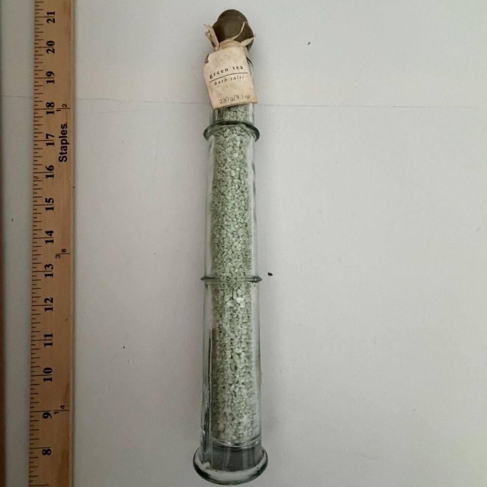 vtg pier 1 imports green tea both salts in tall glass lighthouse bottle